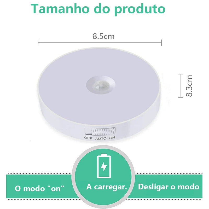 KIT6/10 Luminárias Led S/ Fio Com Sensor Presença Usb Recarregável Luz Quente e Fria
