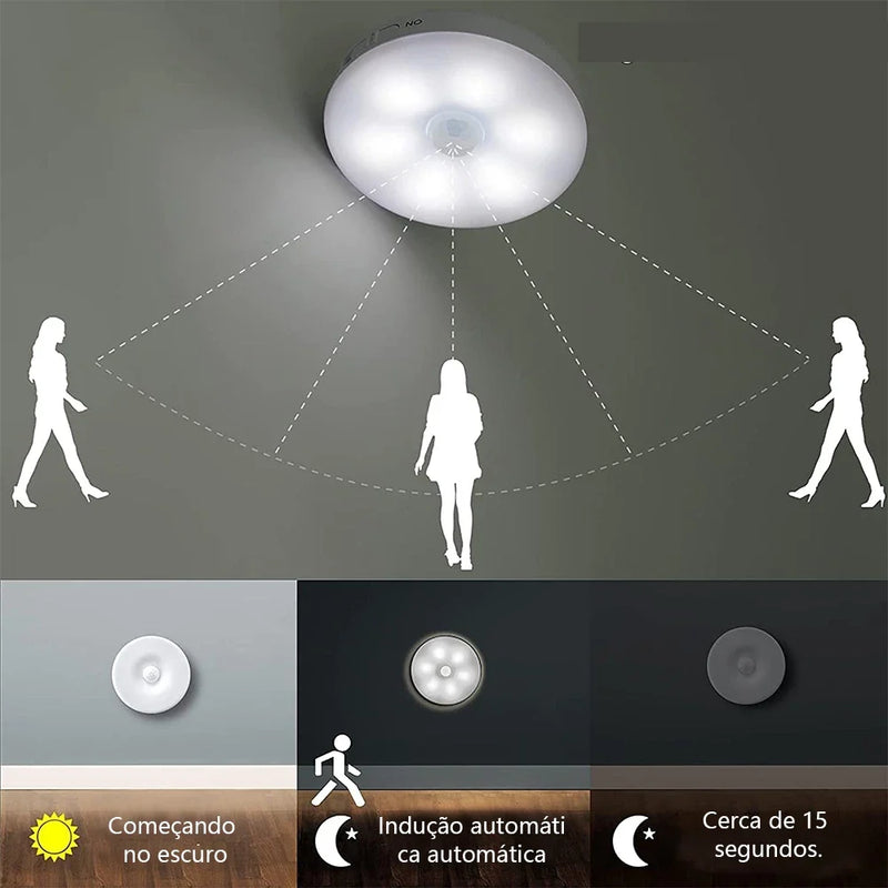 KIT6/10 Luminárias Led S/ Fio Com Sensor Presença Usb Recarregável Luz Quente e Fria