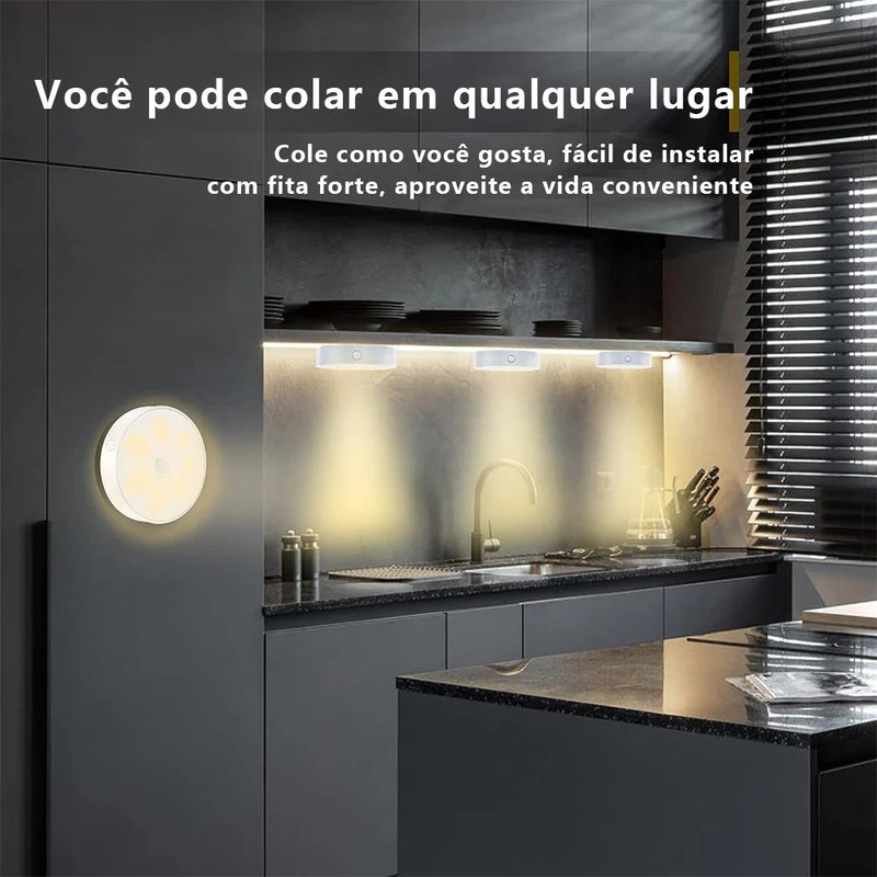 KIT6/10 Luminárias Led S/ Fio Com Sensor Presença Usb Recarregável Luz Quente e Fria